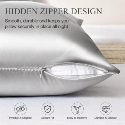 INSSL Silk Pillow Cases for Women, Mulberry Silk Pillowcase for Hair and Skin and Stay Comfortable and Breathable During Sleep (Gray, Queen,1 Pack) — view 5