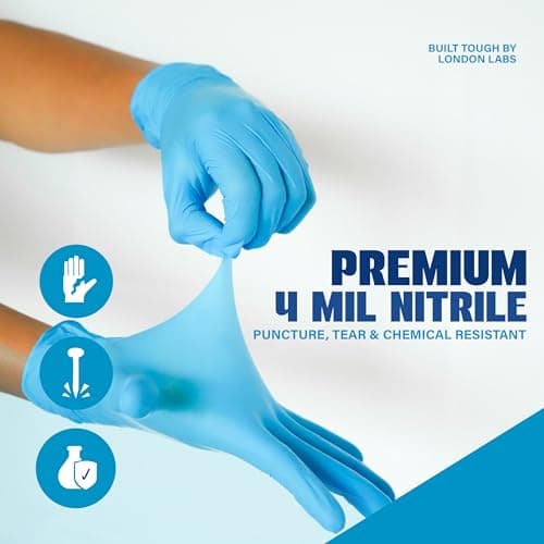 London Labs Synsafe 4 Mil - Blue Nitrile Exam Gloves –Disposable Latex Free & Powder Free – Extra Strong, Rubber Gloves – First Aid Kit, Medical, EMT, Cleaning, Cooking | Pack of (100 ct)