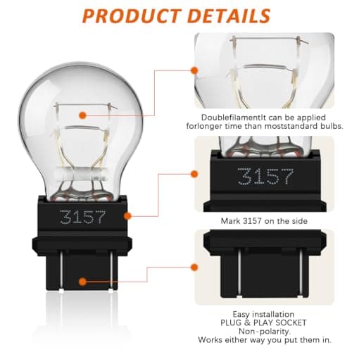 JIYIZO 3157 White Miniature Bulb for Brake & Turn Signal, 4157 Replacement — view 2