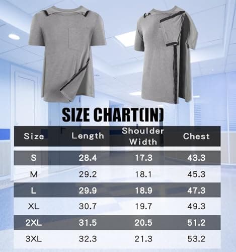 RefindWin Mens Post Shoulder Surgery Shirt Short Sleeve Tear Away Shirts Adaptive Clothing Men Chemo Port Shirts Grey M — view 4