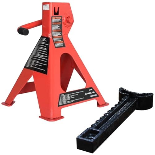 Amazon Basics Steel Jack Auto Stands, 3 Ton (2.7 metric Ton) Capacity, Easy to Use, Adjustable Height, 6,000 lb, 1 Pair, Black and Red(For Sedans and Urban SUVs) — view 3