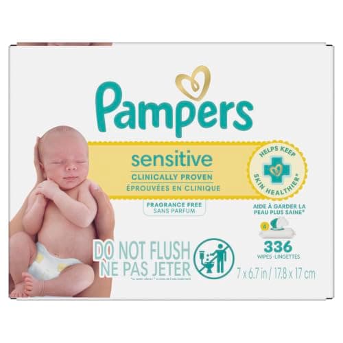 Pampers Baby Wipes Sensitive, Clinically Proven, Fragrance Free, Water Based, Hypoallergenic Baby Wipes, 4X Flip-Top Packs (Count of 336) — view 11