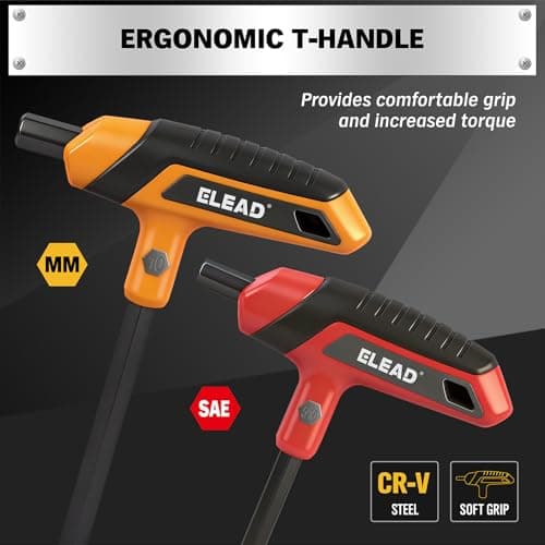 ELEAD 14-Piece T-handle Allen Wrench Set, Metric 2.5mm-10mm & SAE 1/8"-3/8" Portable Hex Key, Long Arm Allen Key Set with Storage Rack for Basic Home Repair and Mechanical Maintenance — view 5