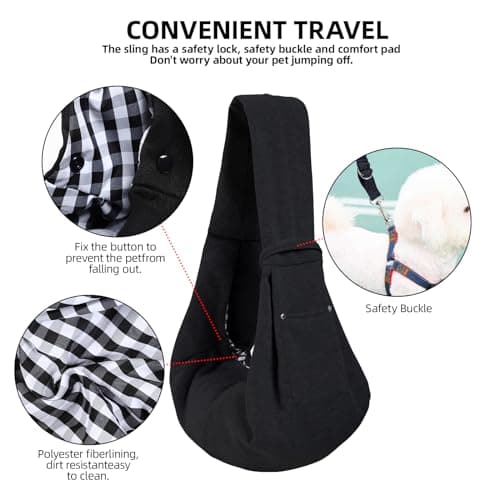 Dog Carrier Sling - Reversible Puppy Carrier Purse with Storage Pocket, Hand-Free Dog Sling Carrier for Carry Small Dogs and Cats, Travel Safety Harness, Dog and Cat Harness(Black) — view 3