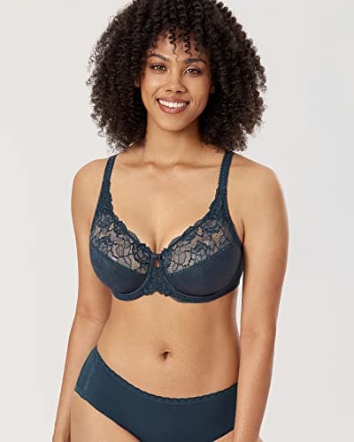 DELIMIRA Women's Plus Size Full Coverage Underwire Unlined Minimizer Lace Bra Sargasso 36D — view 3