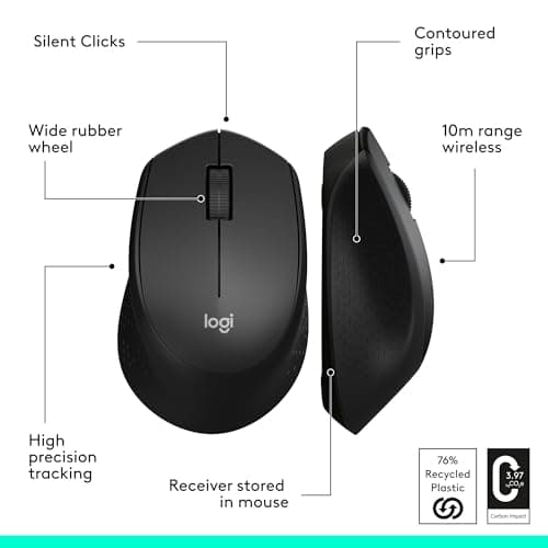 Logitech M330 Silent Wireless Mouse, 2.4GHz with USB Receiver, Optical Tracking, Quiet & Lightweight, Long Battery Life, for PC, Mac, Laptop, Chromebook - Black — view 6