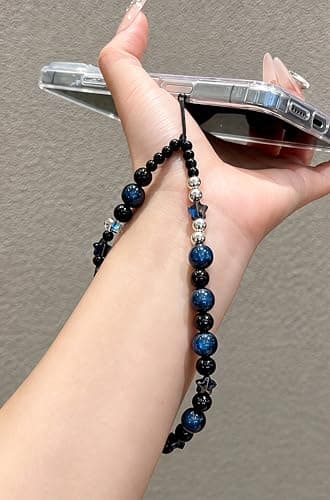 TRBR Star Phone Charm Wrist Strap, Beaded Lanyard Wristlet Chain, Anti-Theft Bracelet Strap for iPhone & More Cases (Midnight) — view 2