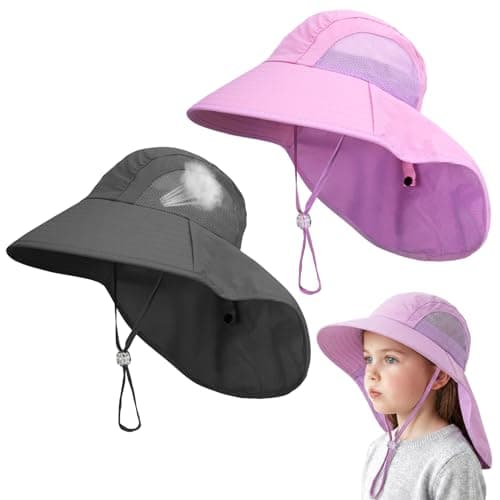 scenicamp 2 Pack Kids Sun Hat with Neck Flap, UV Protection 50+ Wide Brim Summer Beach Hat for Toddler Boys Girls, Outdoor Play Swimming Gardening and Hiking(Purple,Grey)
