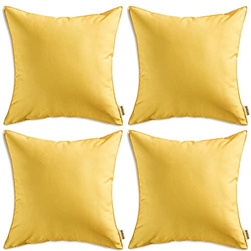 MIULEE Pack of 4 Decorative Outdoor Waterproof Pillow Covers Square Garden Cushion Cases PU Coating Throw Pillow Cover Shell for Patio Tent Park Couch 16x16 Inch Yellow