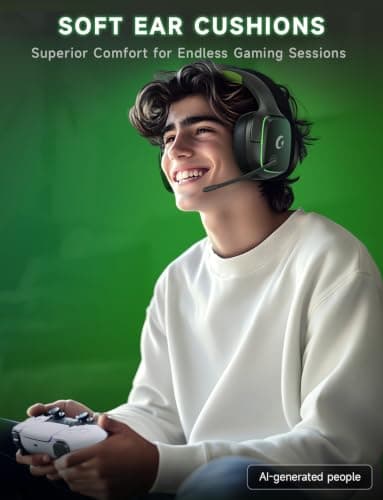 Gvyugke 2.4GHz Wireless Gaming Headsets for PS5, PS4, PC, Switch - Bluetooth 5.3 Gaming Headphones with Noise Canceling Mic, 7.1 Surround Sound, 70H Battery, Blue Lighting - Black Green — view 7