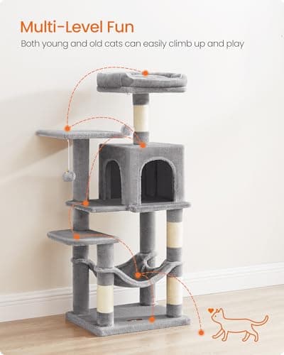 Feandrea Cat Tree Tower, 112 cm, 2 Perches, Hammock, Light Gray — view 3