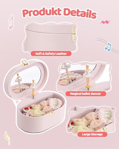 VLANDO Musical Jewelry Box for Girls - Kid Music Box with Ballerina for Birthday Bedroom Decor - Birthday Gift for Girls Ages 4 5 6 7 8-12 Year Old - Pink — view 3