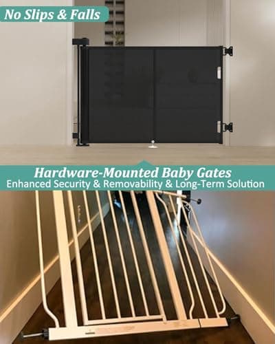 Miumoon 50 inch Retractable Baby Gates 34 inch Tall, Retractable Gate with Reinforced Strip Design to Prevent Crawling Through, Retractable Dog Gate for Stairs, Doorways, Hallways — view 3