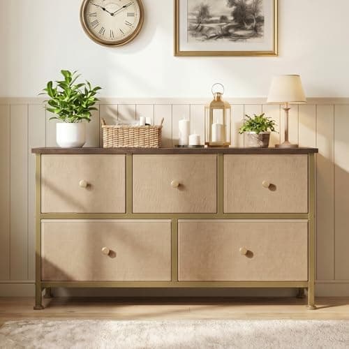 OLIXIS 5 Drawer Dresser for Bedroom, Storage Organizer for Closet, Khaki