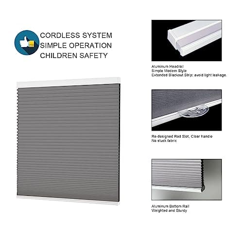 Cellular Shades for Windows and Doors- No Cord Total Blackout Honeycomb Blinds, Cordless Customize Large Size, Harmful UV Rays and Heat Insulation for Office Home, White-Blackout, Size 36 ½"W x 40" H — view 3