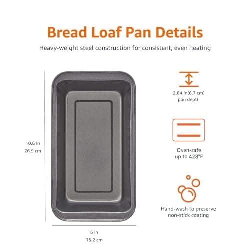 Amazon Basics Nonstick Rectangular Baking Bread Loaf Pan, 9.5 x 5 Inch, Set of 2, Gray — view 4