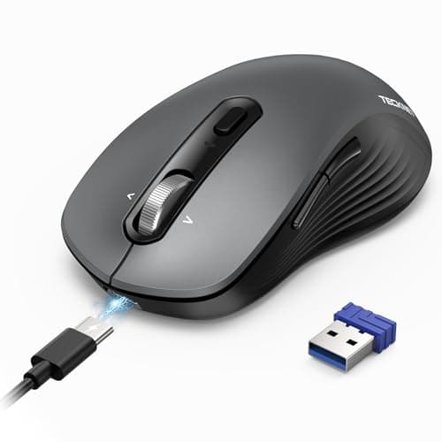 TECKNET Rechargeable Bluetooth Mouse, [ USB + BT5.0 + BT3.0 ] Wireless Mouse, Ergonomic 4-Way Scroll Wheel Computer Mice, 6-Level 4800 DPI Silent Mice, Multi-Device for Computer/Laptop/MacBook (Iron)