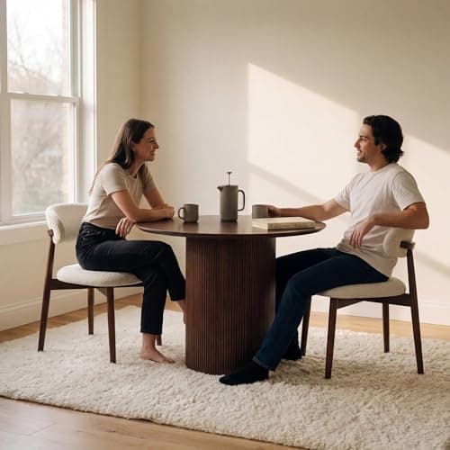 Aykah Aires Dining Chairs Set of 2, Modern Fabric Upholstered Kitchen Side Chairs, Farmhouse Dining Room Chair with Wooden Legs (Almond Cream-Fabric, Almond Cream)