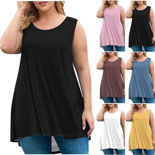 Womens Plus Size Tunic Tops Loose Fit Summer Casual Shirts Sleeveless Crewneck Flowy Blouses Wide Strap Camisole White — view 5