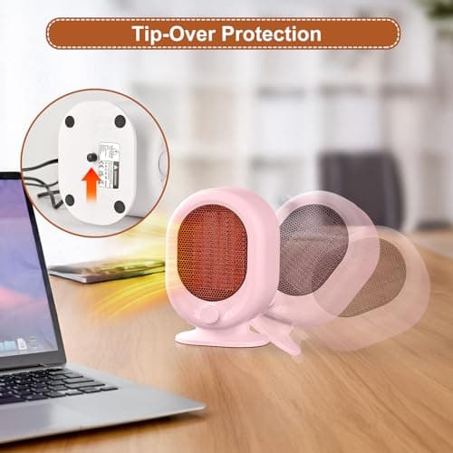 Mini Space Heater,1500W Small Desk Heater,2 Gears Adjustable,PTC Ceramic Heating,Tip-over & Overheat Protection,Fast Heating and Super Quiet Pink — view 4