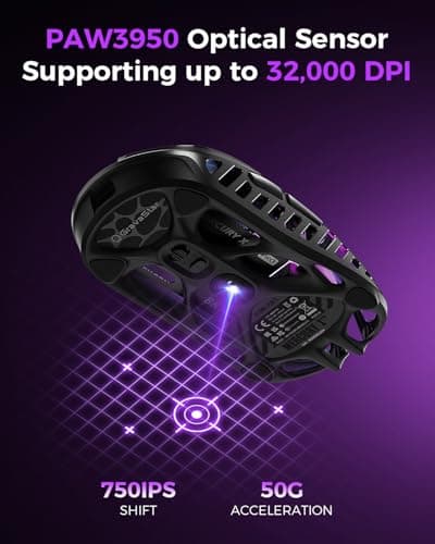 GravaStar Mercury X Pro Wireless Gaming Mouse, Come with 8K Dongle – 32,000 DPI PAW 3950 Sensor, 8,000Hz Polling Rate, Only 49g, Magnesium Alloy Hollow Frame, RGB Lighting, 5 Programmable Buttons — view 3