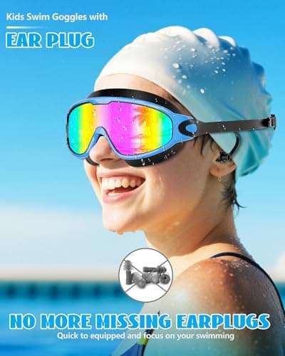 Aegend New Kids 2 Pack Wide View Swim Goggles, Anti-Fog/UV No Leak Goggles with Ear Plugs Kids 3-14
