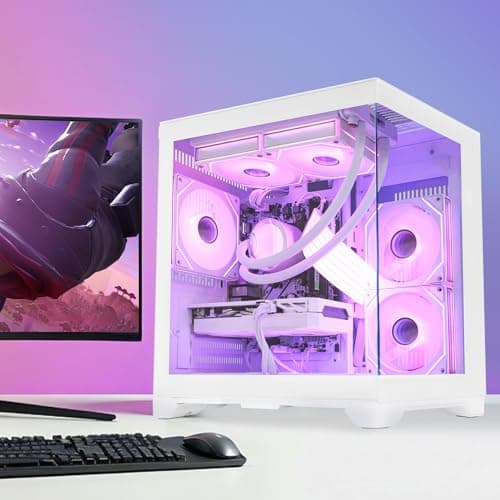 HELLOLAND White Gaming Desktop PC, AMD Ryzen 7 5700X 3.4GHz, GeForce RTX 5060 8GB, 32GB DDR4 RAM, 1TB PCIe SSD, 240mm AIO Liquid Cooler, WiFi Bluetooth, ARGB Fans with Software Control, Windows 11 — view 8