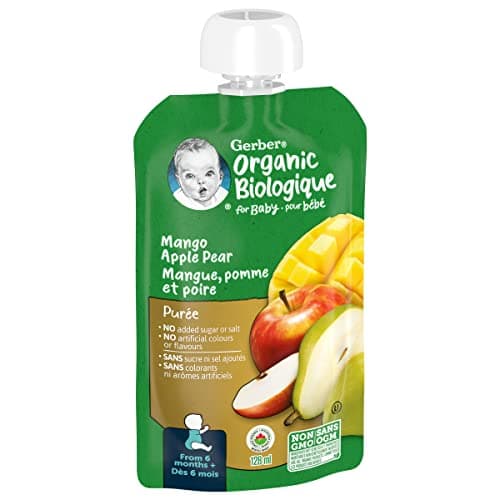 GERBER Organic PURÉE Mango Apple Pear, Baby Food, Meal, 6+ Months, 128 ml, 12 Pack, Packaging May Vary — view 3