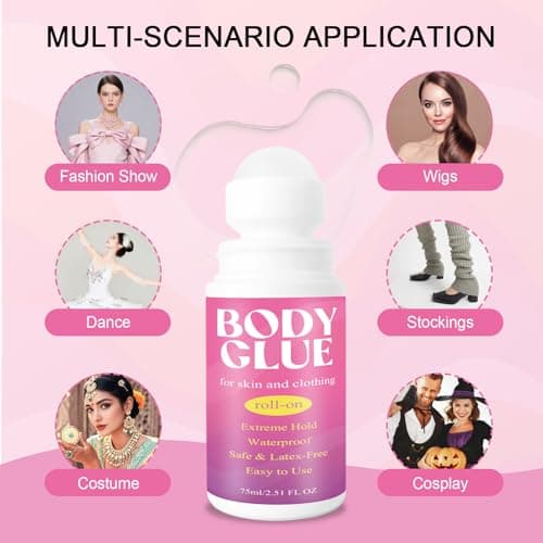 Strong Hold Body Glue for Skin and Fabric, Roll On Clothing Adhesive for Dresses and Dance Costumes, Sweat Resistant Fashion Glue for Socks, Strapless Tops, Performance Wear, 75ml (75ml) — view 5