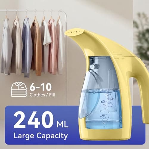 HiLIFE Steamer for Clothes, Portable Handheld Garment Wrinkle Remover, 240ml Big Capacity, 700W, Strong Penetrating Steam, for Home, Office and Travel, ONLY FOR 120V, Pale Lemon — view 5