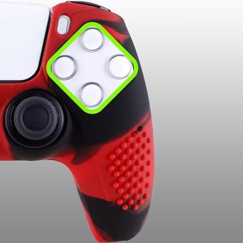 eXtremeRate PlayVital Black 3D Studded Edition Anti-Slip Silicone Cover Skin for ps5 Controller, Soft Rubber Case Protector for ps5 Wireless Controller with Thumb Grip Caps - Red & Black — view 2