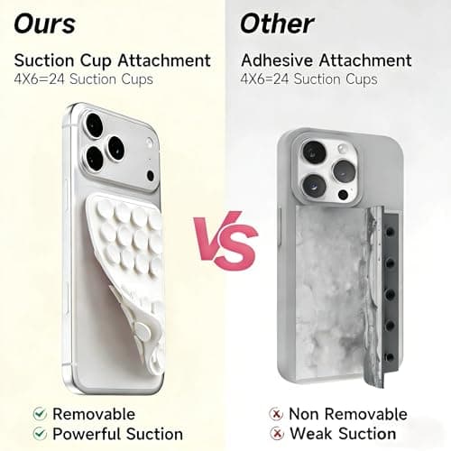 Upgraded Double Sided Silicone Suction Cup Phone Case Mount, Sticky Phone Grip Holder for Hands-Free Selfes & Videos, Reusable Silicone Phone Suction Grip for iPhone & Android, White — view 3