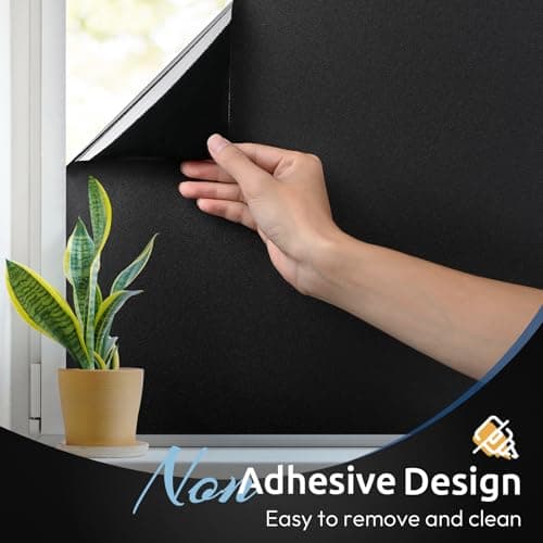 rabbitgoo Blackout Window Film for Privacy, Static Cling Sun Light Blocking Black Out Cover Room Darkening Window Tinting Film, for Day Sleeping Baby Nursery, 30x200cm, 11.8"x78.7", Matte Black — view 3
