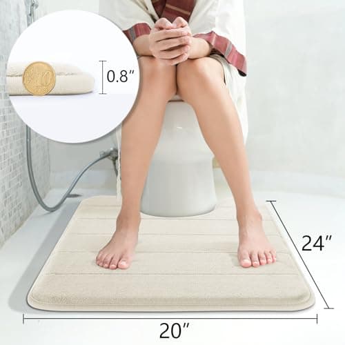 Yimobra Memory Foam Toilet Bath Mat U-Shaped, Soft and Comfortable, Super Water Absorbent, Non-Slip, Thick, Machine Wash Bathroom Commode Contour Rug, 24 X 20 Inches (24 X 20 Inches, Cream) — view 2