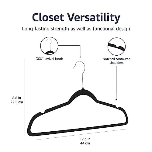 Amazon Basics Slim Velvet Non-Slip Space Saving Suit Clothes Hangers, Closet Organizer, Black, 50-Pack — view 5