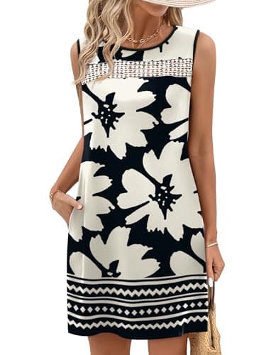 WIHOLL Summer Dresses for Women 2026 Vacation Outfits Fashion Clothing Beach Dress Spring Sundresses Resort Wear Easter Dresses Graduation Dress with Pocket Black Floral L