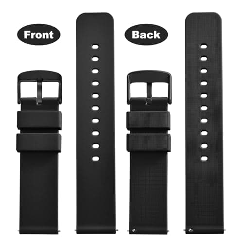 WOCCI 22mm Silicone Watch Band, Quick Release Rubber Replacement Strap with Black Stainless Steel Buckle (Black) — view 3