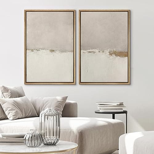 SIGNWIN Framed Canvas Print Wall Art Beige Gray Paint Strokes Abstract Grunge Landscape Prints Modern Art Minimalist Neutral Decor for Living Room, Bedroom, Office - 24"x36"x2 Natural — view 2