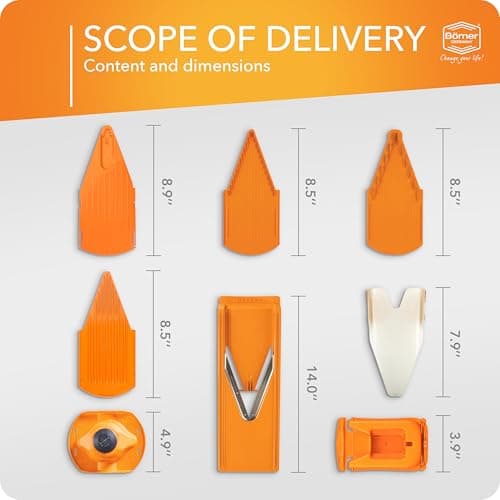 Mandoline Food Slicer Börner V3 (Profi Set) by Reston Lloyd • V-Slicer with 4 Inserts, Docking Station & Food Holder • Made in Germany • Fruit & Vegetable Chopper • Multiple Settings • Color: Orange — view 5