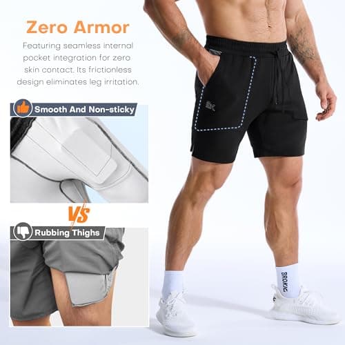 BROKIG Mens Gym Shorts Leg Slim Workout Casual Short(Black,X-Large) — view 2