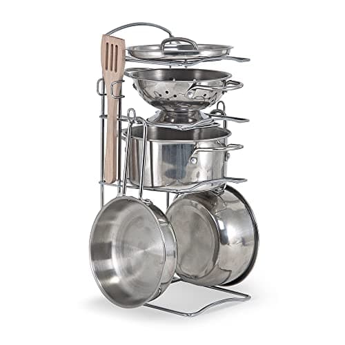 Melissa & Doug Stainless Steel Pots & Pans, 8 Piece Play Kitchen Set, Premium Play Kitchen Accessories & Cooking Utensils, Preschool Toys for Kids 3+ — view 3