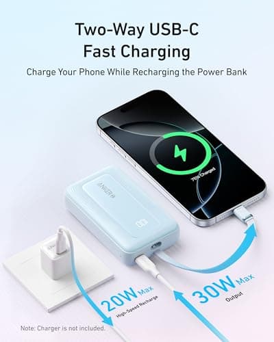 Anker Portable Charger, 10,000mAh 30W Power Bank, USB-C in and Out Fast Charging Battery Pack, Travel Essential Phone Power Bank, for iPhone 17/16, Galaxy and More (Black, 10000.00, Milliamp Hours) — view 4