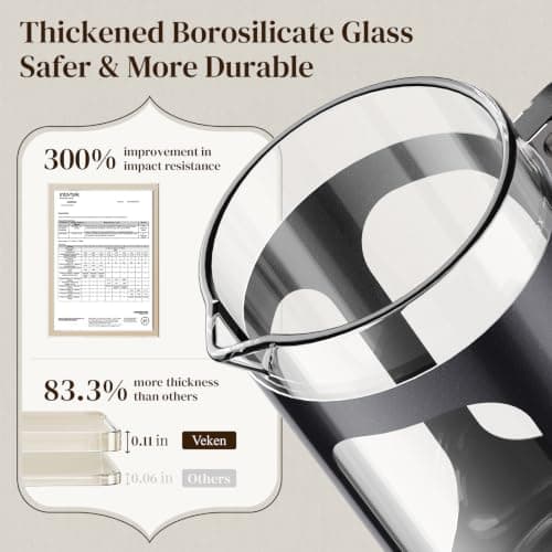 Veken French Press Coffee Maker, No Plastic Touching Cafe,34oz 1 L Cafetera — view 4