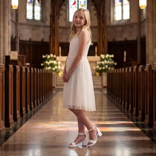 Motasha Girls High Heels Girls Dress Shoes White Heel First Communion Shoes High Heels For Kids Big Girl Sandals Size 3 Church Easter Wedding Party Prom Platform Flower Girl Shoe (M7208PU White 3) — view 6