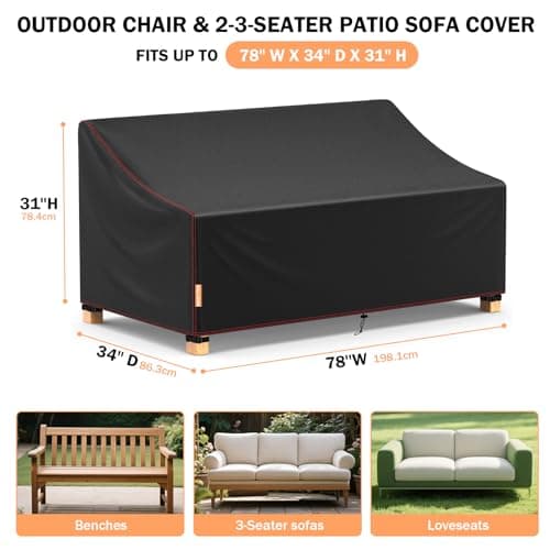 Patio Sofa Cover, 3-Seater Outdoor Couch Covers Waterproof Winter, 420D Patio Furniture Cover Loveseat, Outdoor Sofa Covers with Anti UV and No Tears (Black-sofa cover, 78" W x 34" D x 31" H)
