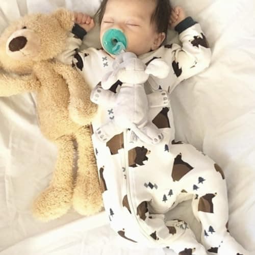ZIPPYJAMZ Baby Sleepers, Organic GOTS Cotton Footed Onesies, Inseam Zipper for Quicker and Easier Diaper Changes - Little Grizzle (9-12 Months) — view 6