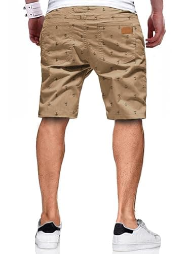 JMIERR Mens Summer Casual Chino Shorts, Coconut Tree Printed Khaki, 2XL