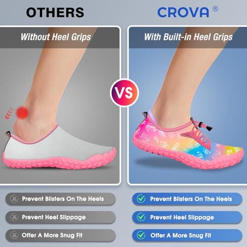 CROVA Built-in Heel Grips Water Shoes for Kids Girls Boys Hiking Shoes Wide Barefoot Swim Beach Pools Slip-On Quick Dry Lightweight for Big Little Kids Toddler