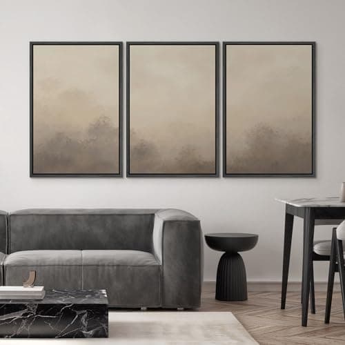 SIGNWIN Framed Canvas Print Wall Art Set Neutral Misty Forest Landscape Earth Tone Illustrations Modern Art Decorative Boho Relax/Zen Nordic for Living Room, Bedroom, Office - 24"x36"x3 Black — view 3