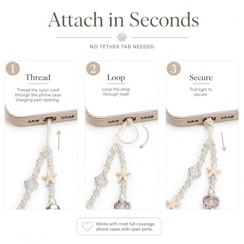Beaded Phone Charm Strap with Shell and Starfish, Aesthetic Pearl Wrist Lanyard for Phone Case, Camera, Bag or Keychain, Cute Beach Vibes Accessory for Women & Girls — view 4